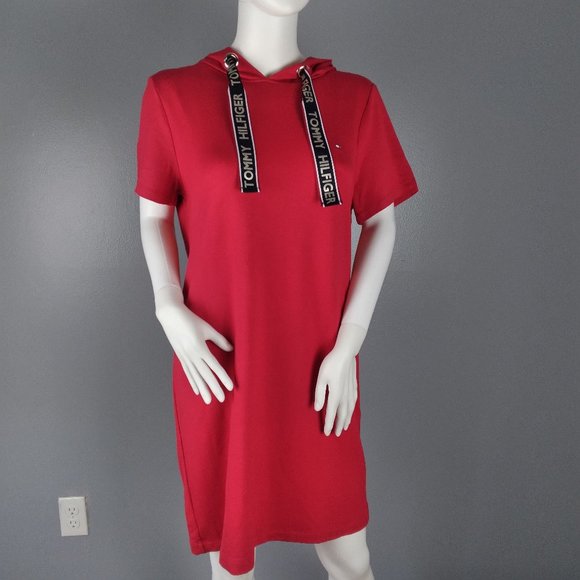 red tommy hilfiger t shirt dress Tommy Hilfiger | Dresses | Tommy Hilfiger Womens Hoodie Tshirt Dress Red  Short Sleeve Jersey Drawstring